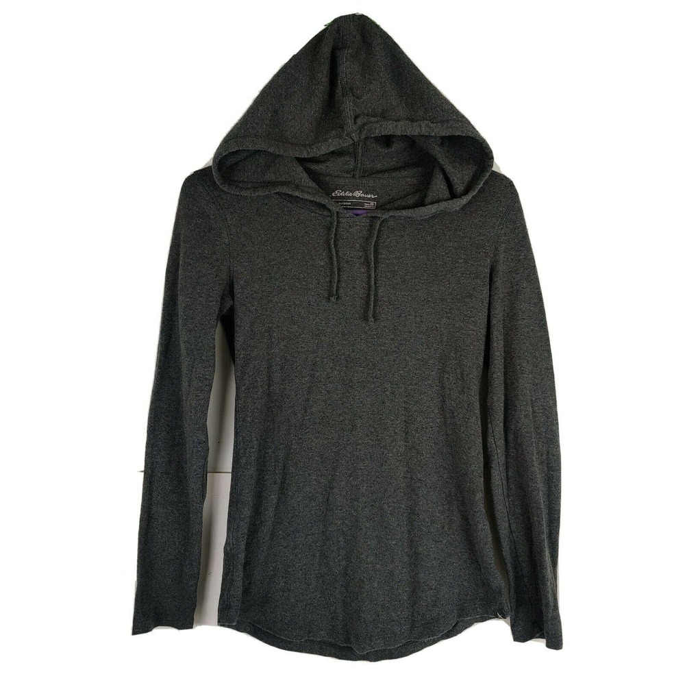 Eddie Bauer Womens Gray Hoodied Shirt XS Knit Top
